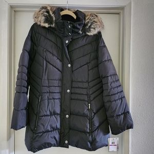 2XL London Fog Faux Fur Hood Puffer Coat NWT